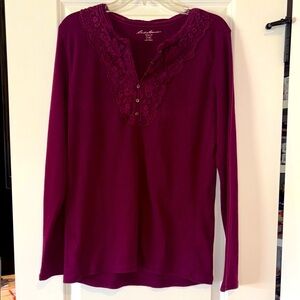 Eddie Bauer Purple Embellished Buttoned Blouse EUC